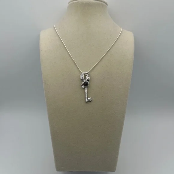 Silver 925 Cat and Moon Key Shape Pendant Necklace on Stainless Steel Chain - Picture 2 of 16